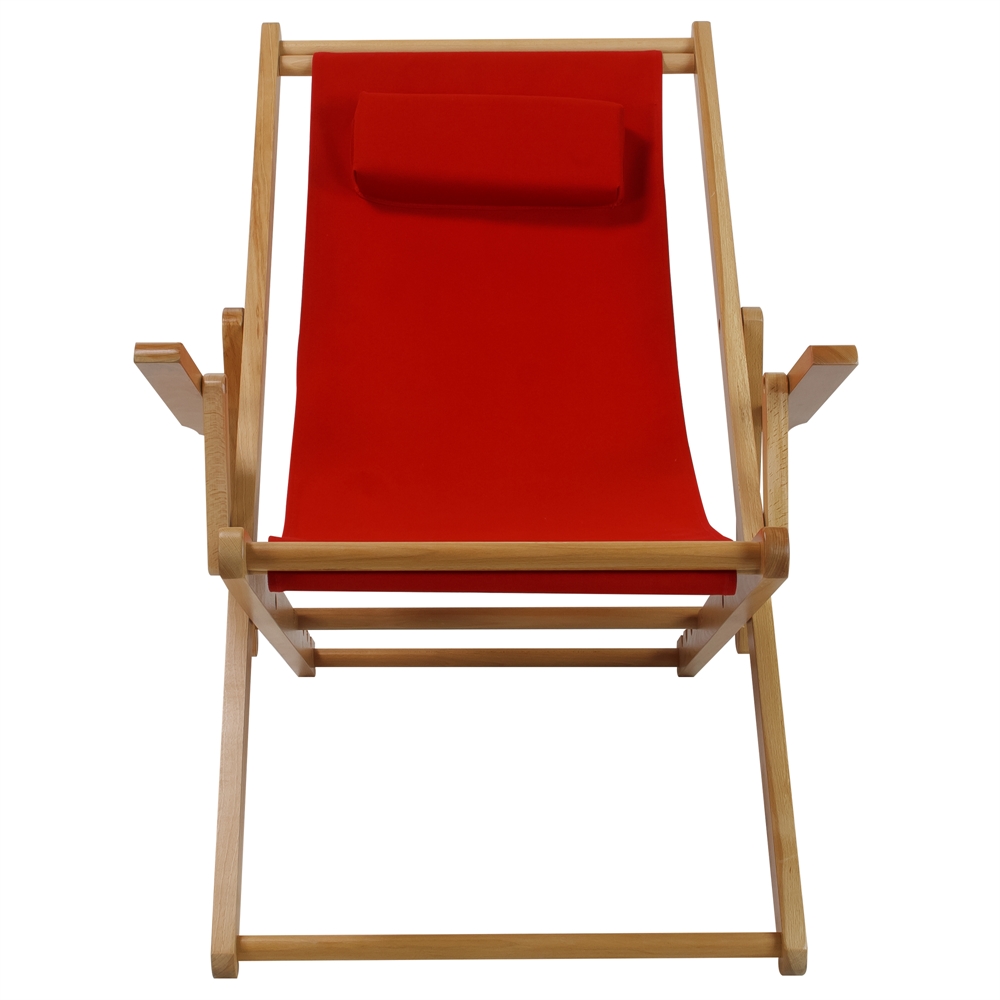 Sling Chair Natural Frame-Red Canvas. Picture 1