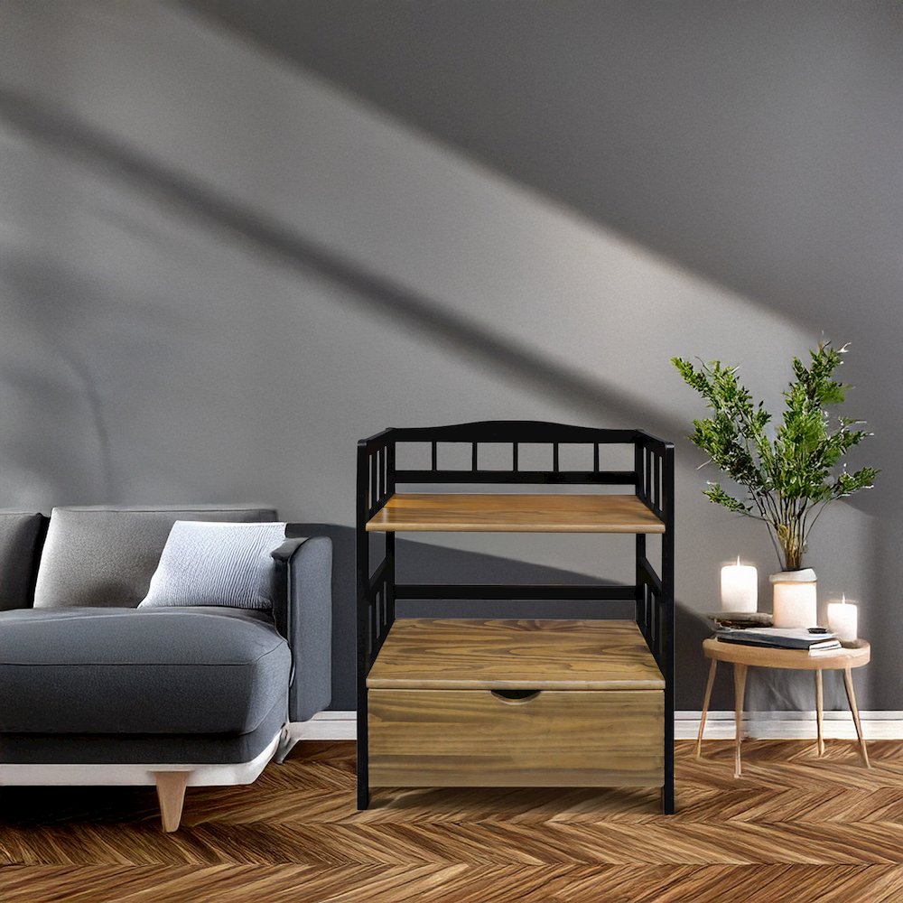 Solid Wood 2-Tier Small Bookshelf with Drawer. Picture 7