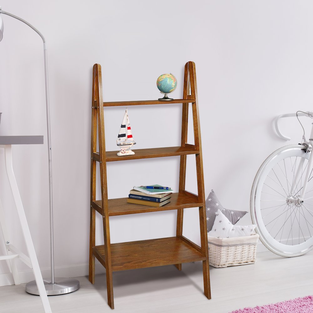 4-Shelf Ladder Bookcase, Warm Brown. Picture 8