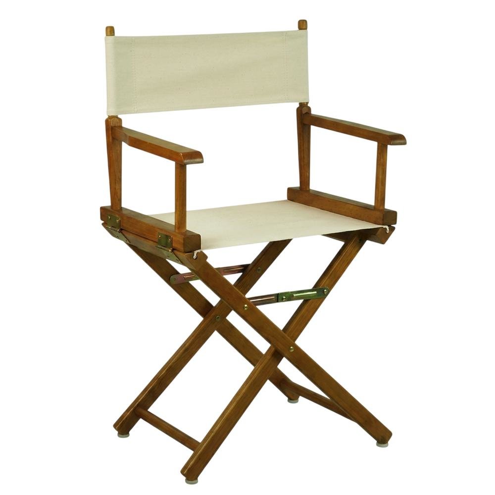 Beige Director's Chair, Honey Oak Frame, 18-Inch Seat Folding. Picture 1