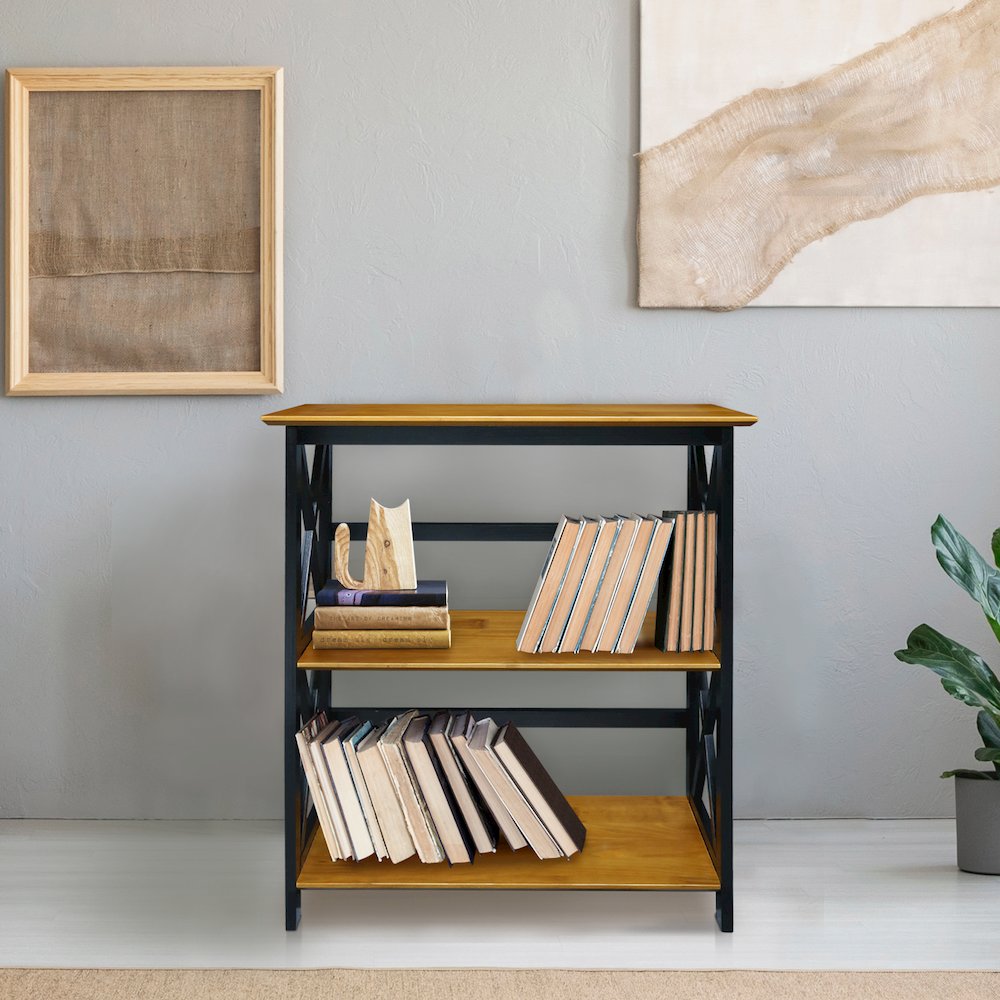 Montego 3-Shelf Bookcase, Antique Walnut/Black. Picture 7