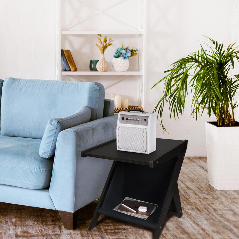 Casual Home Z-Shaped Sofa Side Table with Canvas Storage Basket - Black. Picture 6