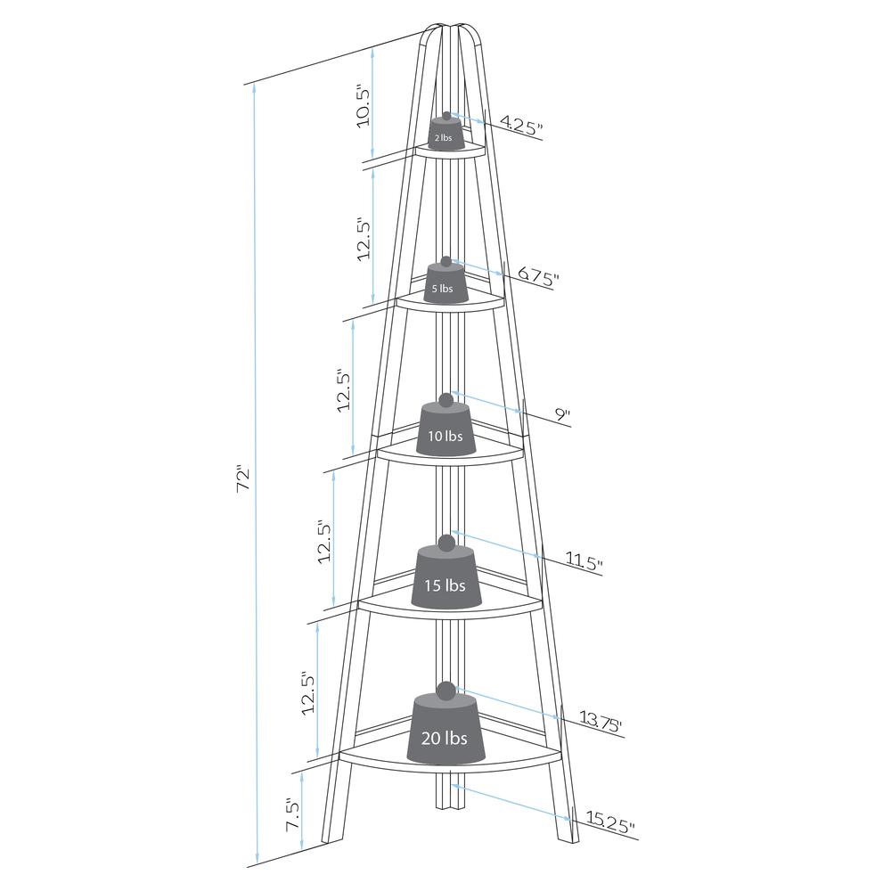 5-Shelf Corner Ladder Bookcase - White. Picture 6