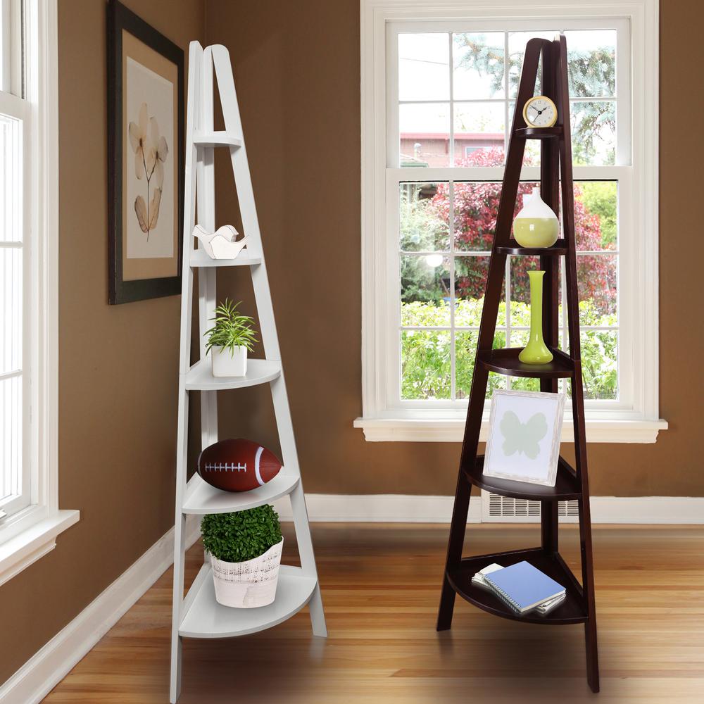 5-Shelf Corner Ladder Bookcase - White. Picture 12