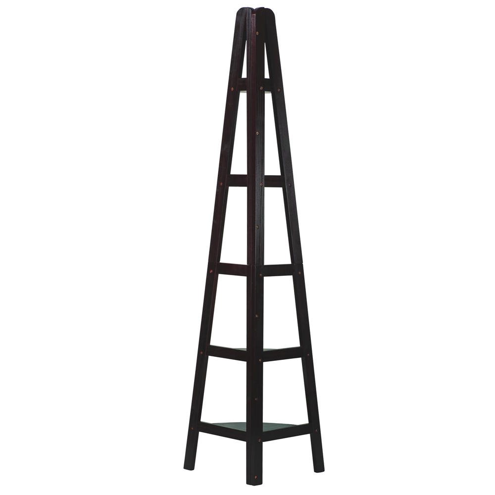 5-Shelf Corner Ladder Bookcase-Espresso. Picture 4