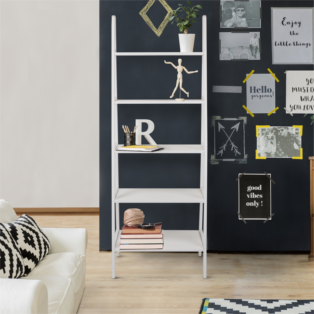 5-Shelf Ladder Bookcase-White. Picture 7