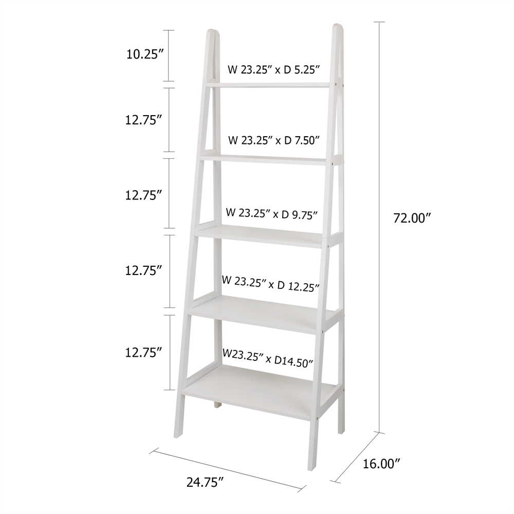 5-Shelf Ladder Bookcase-White. Picture 5