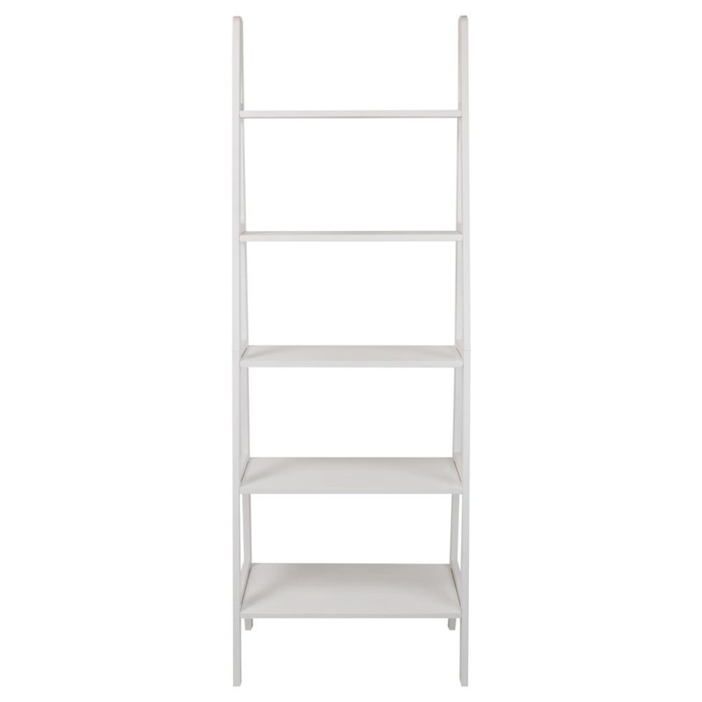 White Ladder Shelf with 5 Tiers, Solid Wood Frame and Decorative Design. Picture 1