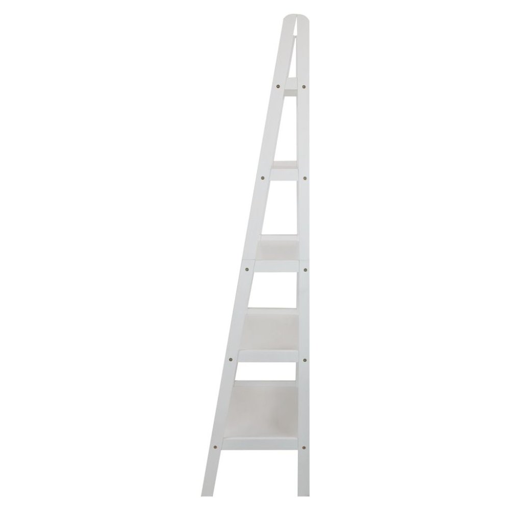 White Ladder Shelf with 5 Tiers, Solid Wood Frame and Decorative Design. Picture 6