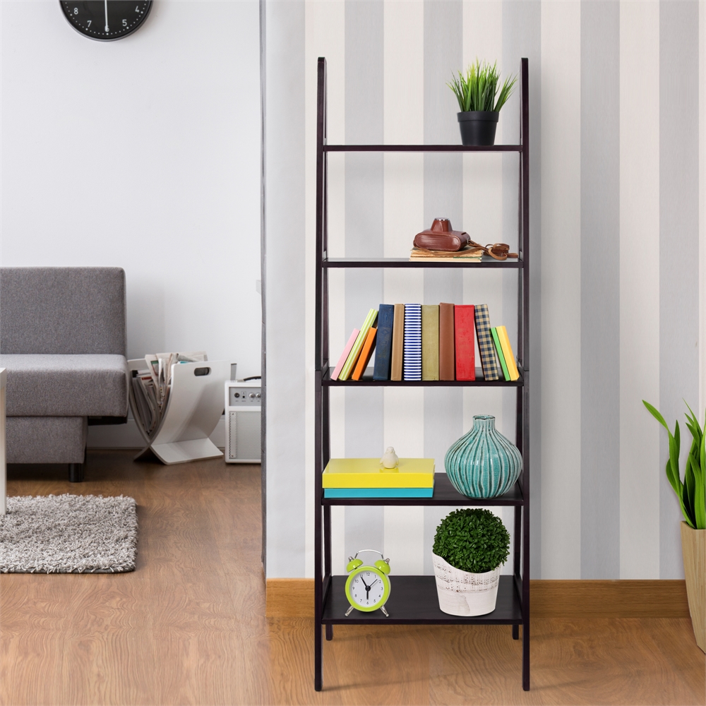 5-Shelf Ladder Bookcase-Espresso. Picture 7