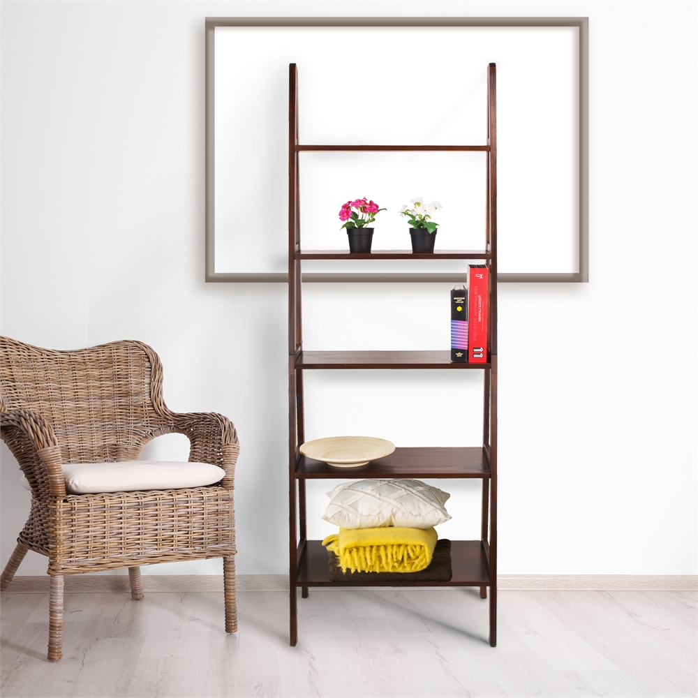 5-Shelf Ladder Bookcase-Warm Brown. Picture 7