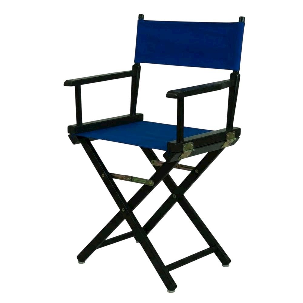 Blue Director's Chair, Black Frame, 18-Inch Seat, Folding Portable. Picture 1