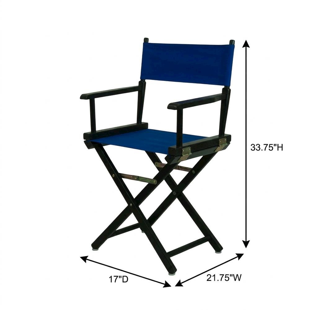 Blue Director's Chair, Black Frame, 18-Inch Seat, Folding Portable. Picture 7