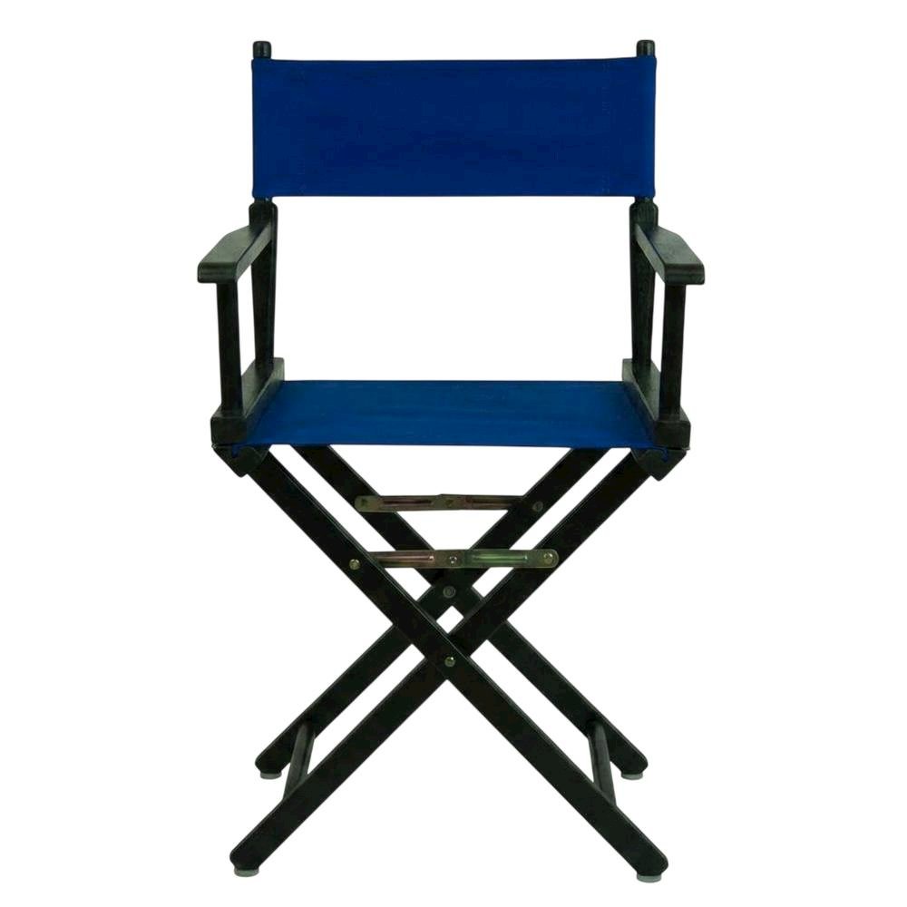 Blue Director's Chair, Black Frame, 18-Inch Seat, Folding Portable. Picture 4