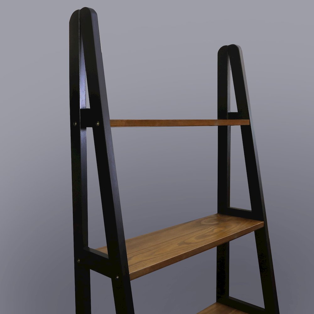 5-Shelf Ladder Bookcase - Rustic Brown/Black. Picture 8