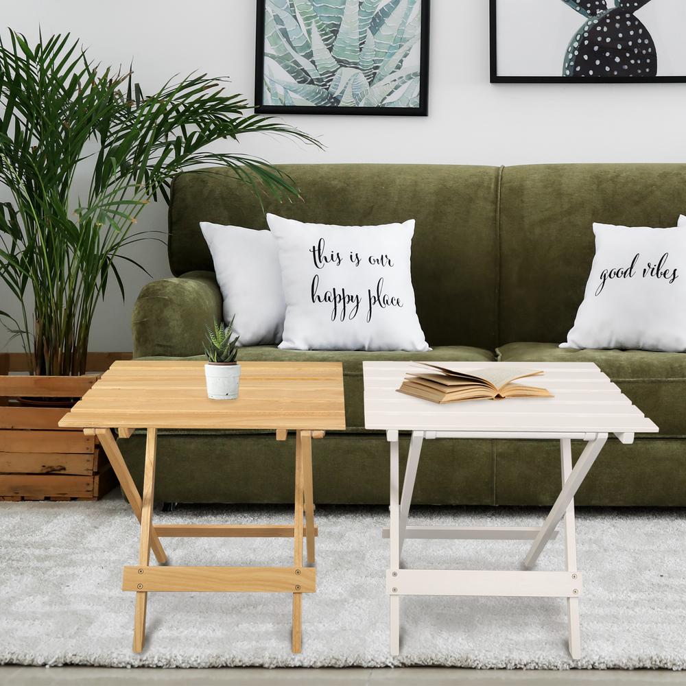 Portable Solid Wood Folding Side Table 2-Piece Set - White. Picture 13