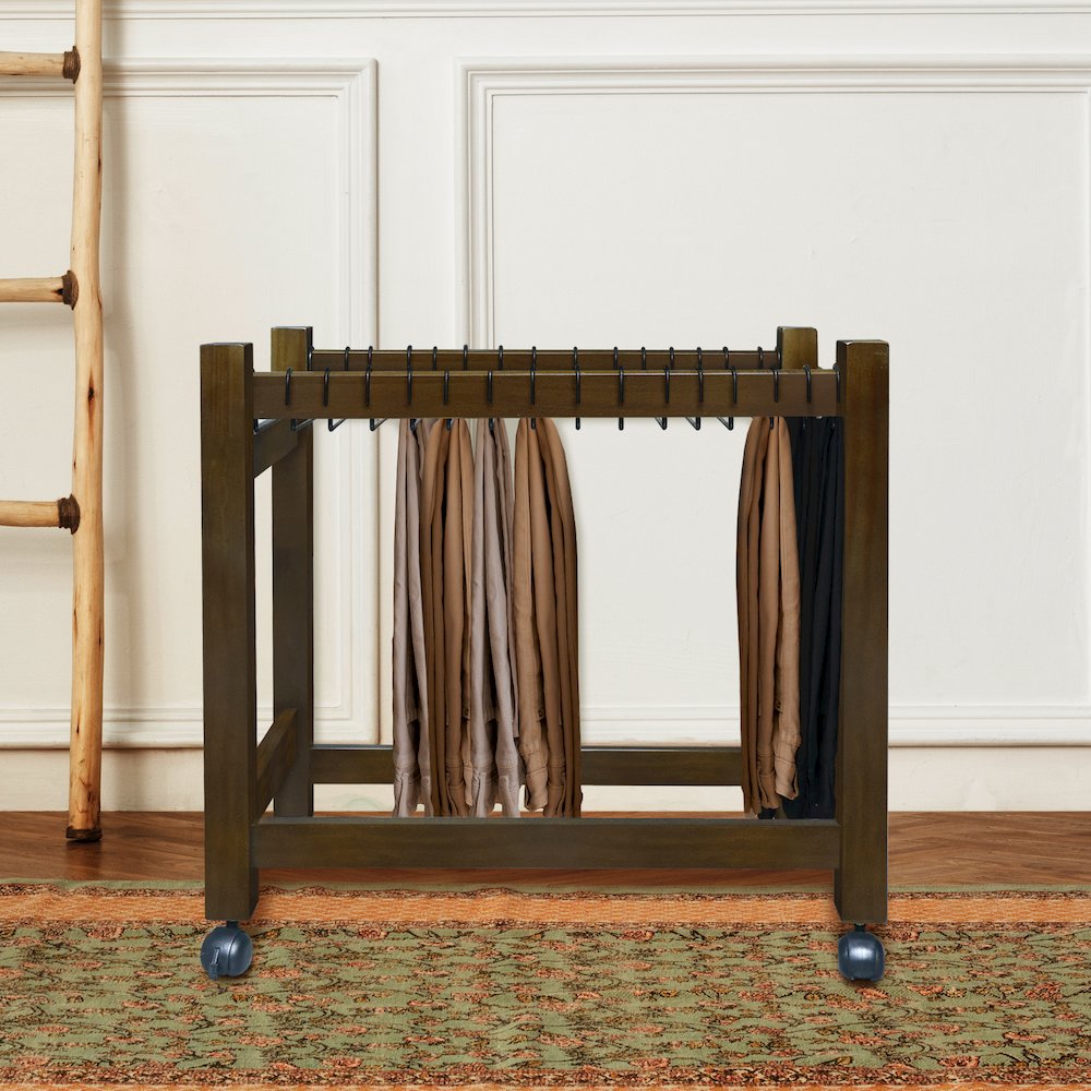 Wooden Rolling Pants Trolley with 16 Hangers. Picture 9