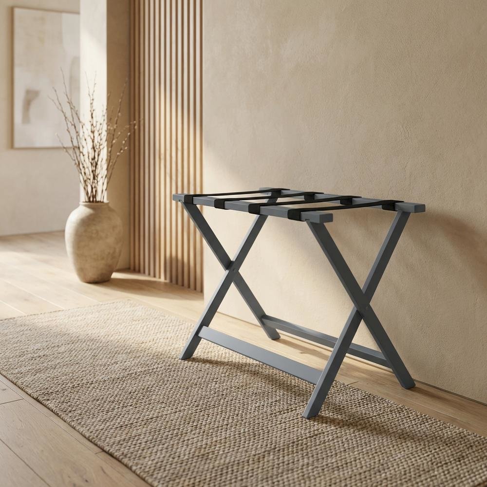 Gray Folding Pine Luggage Rack, Wide Suitcase Stand, Hotel Style. Picture 2