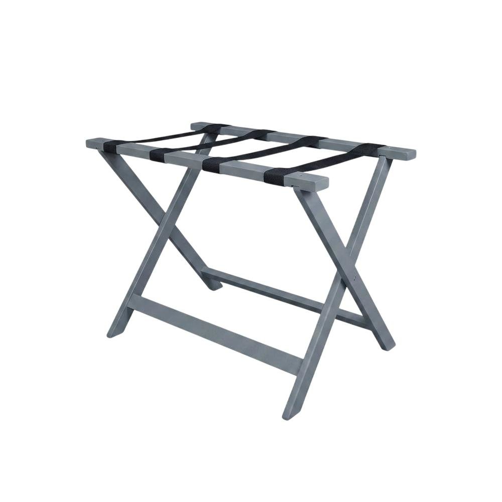 Gray Folding Pine Luggage Rack, Wide Suitcase Stand, Hotel Style. Picture 1