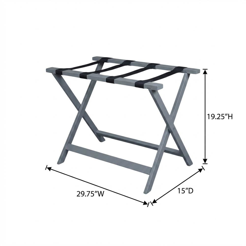Gray Folding Pine Luggage Rack, Wide Suitcase Stand, Hotel Style. Picture 7