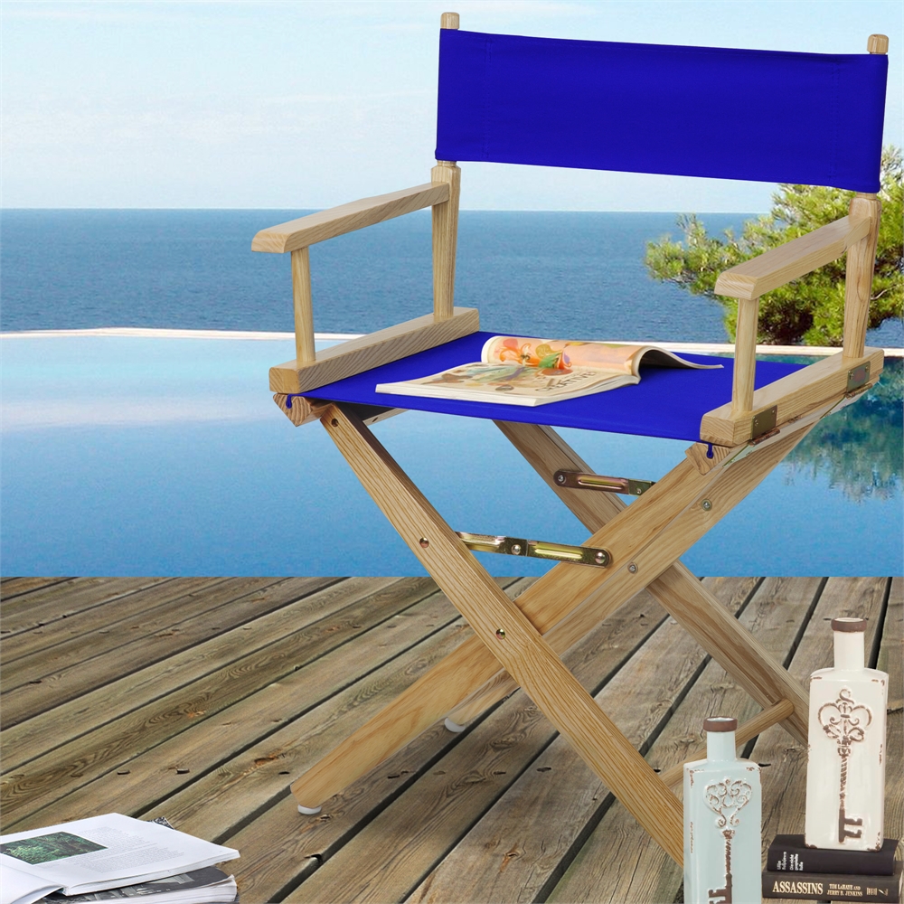American Trails Extra-Wide Premium 18"  Directors Chair Natural Frame W/Royal Blue Color Cover. Picture 8