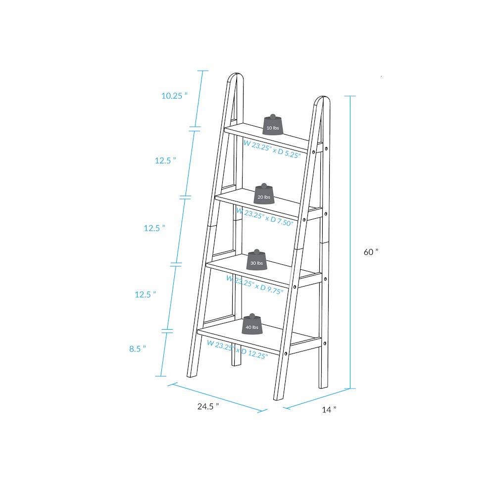 4-Shelf Ladder Bookcase, White. Picture 9