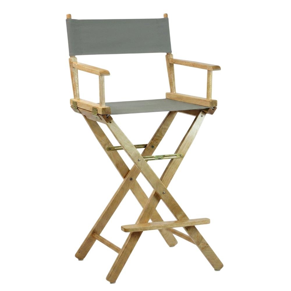 Gray Director's Chair, Natural Wood Frame, 30-Inch Bar Height. Picture 1