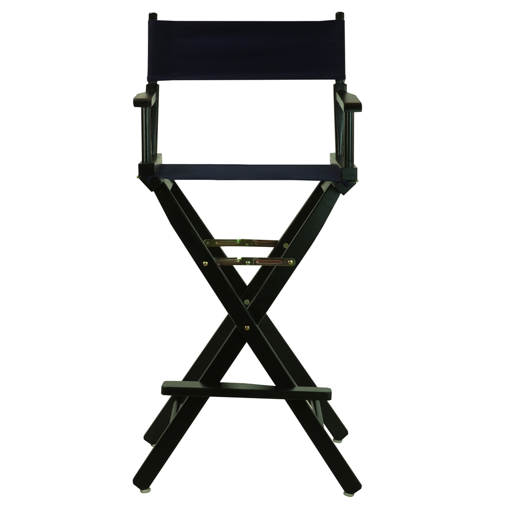 Navy Blue Canvas Director Chair with Solid Wood Frame, Foldable Design. Picture 4