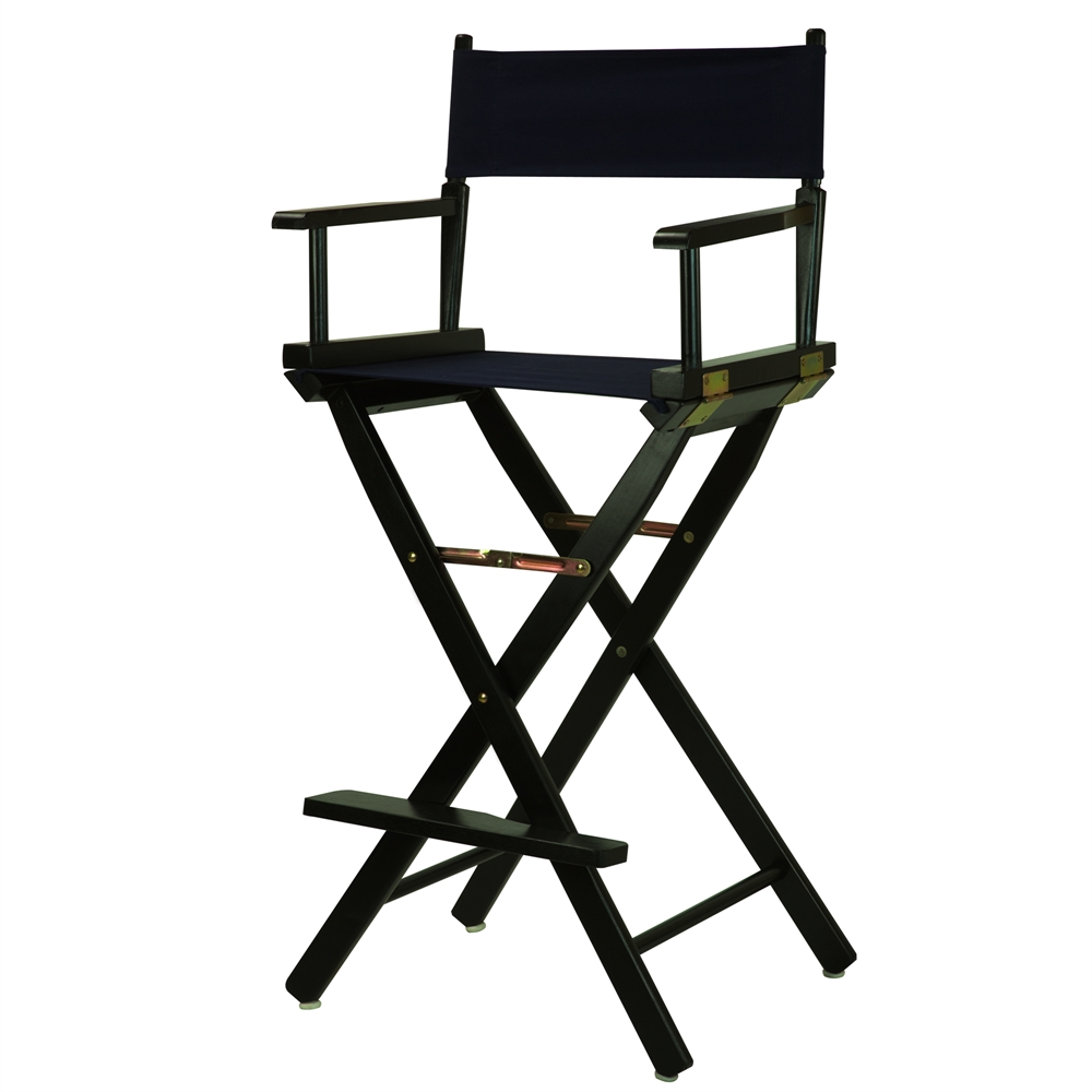 Navy Blue Canvas Director Chair with Solid Wood Frame, Foldable Design. Picture 1