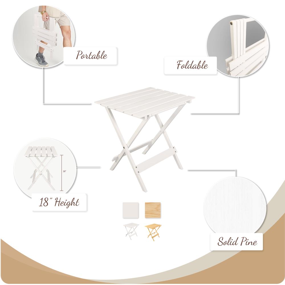 Portable Solid Wood Folding Side Table 2-Piece Set - White. Picture 14