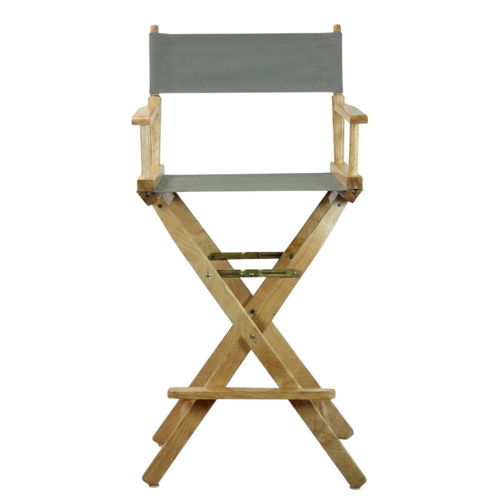 Gray Director's Chair, Natural Wood Frame, 30-Inch Bar Height. Picture 4