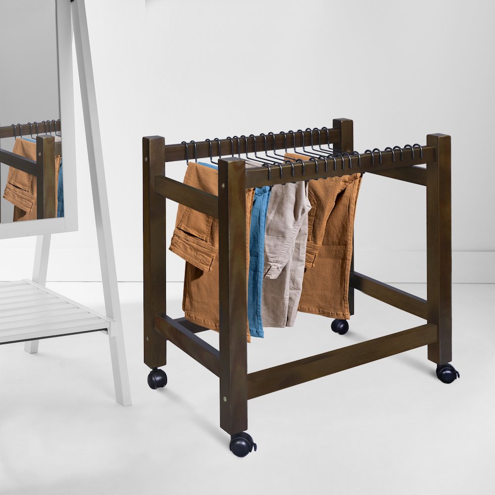 Wooden Rolling Pants Trolley with 16 Hangers. Picture 7