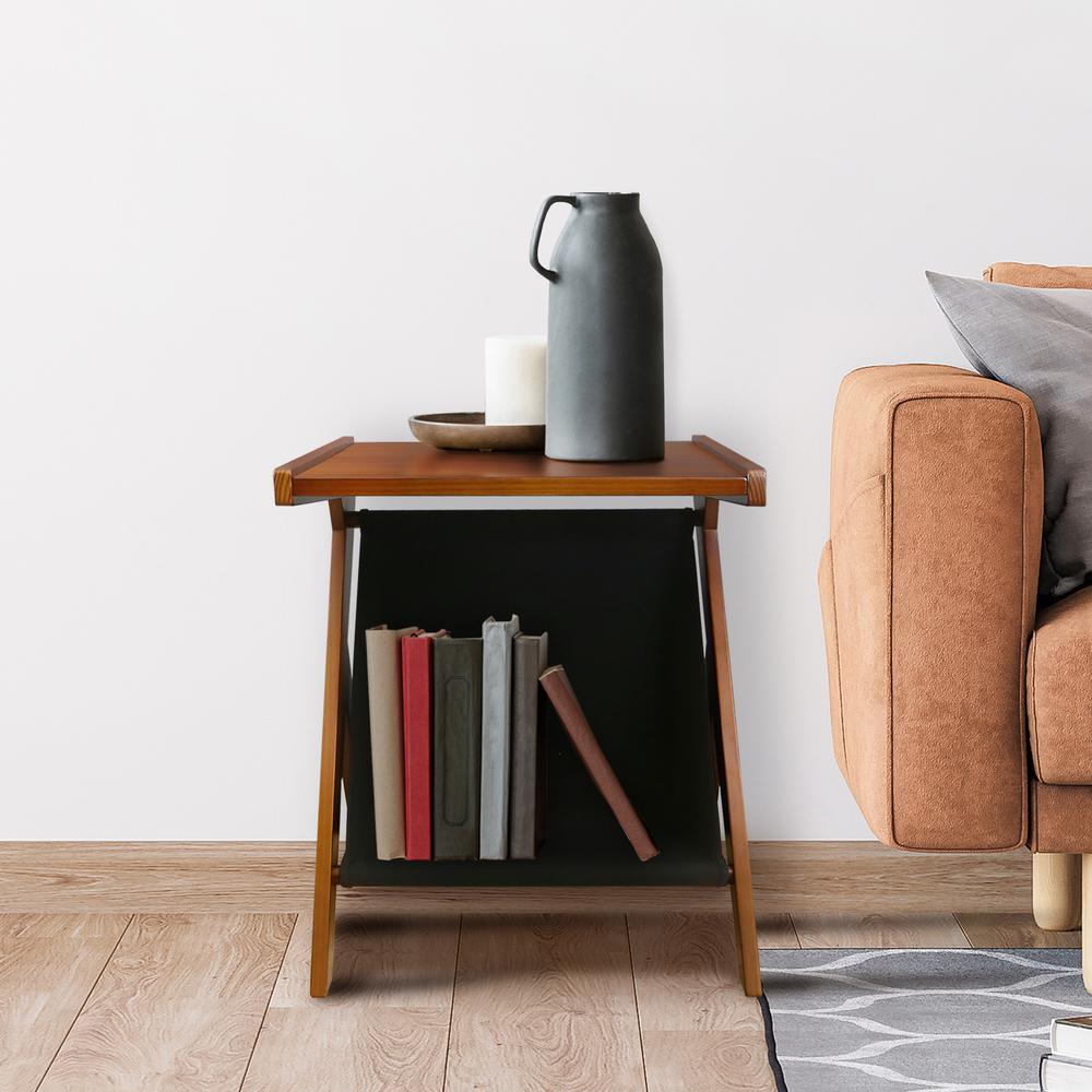 Casual Home Z-Shaped Sofa Side Table with Canvas Storage Basket - Chestnut. Picture 8