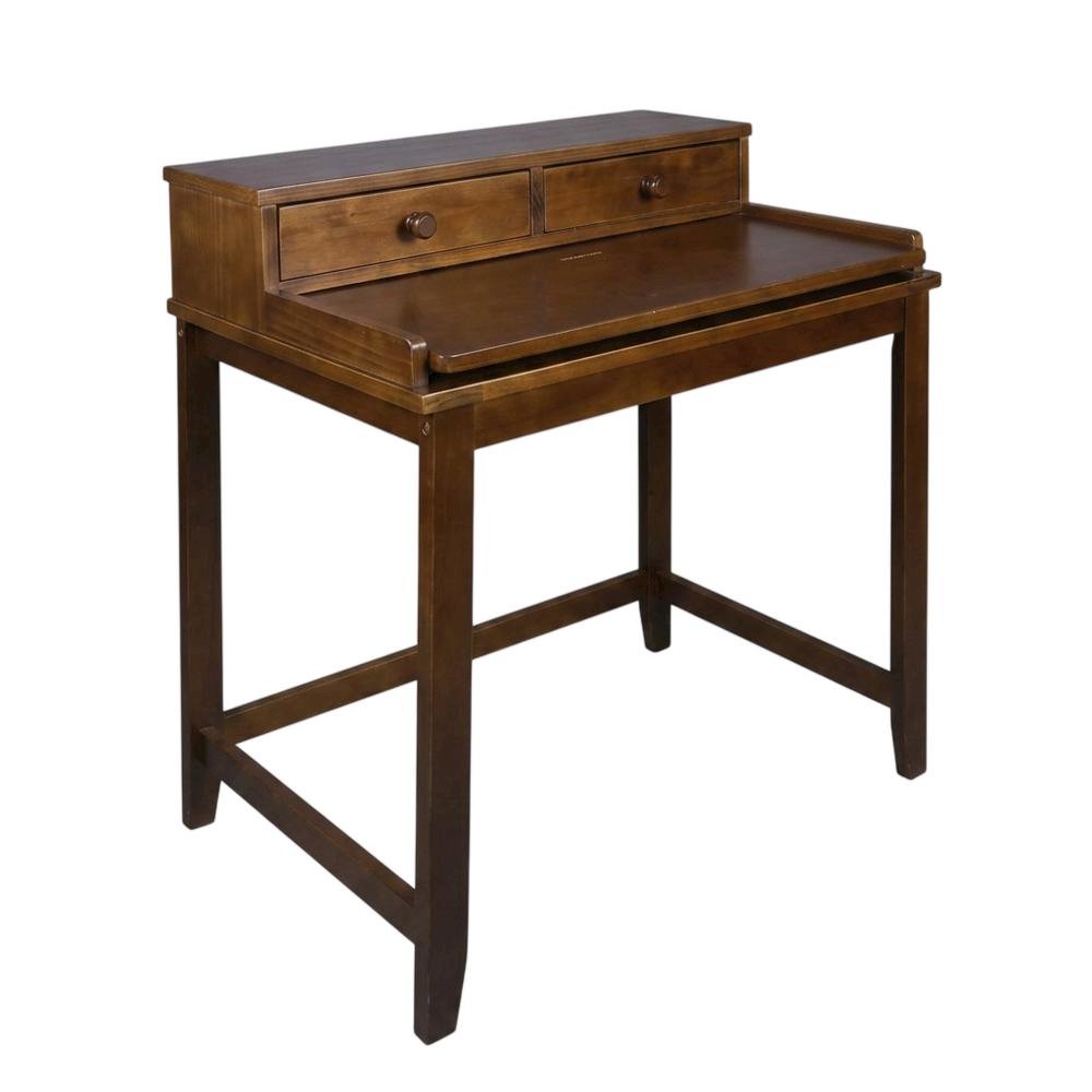 Mid Century Modern Wooden Computer Desk with Drawers and Hidden Compartment. Picture 1