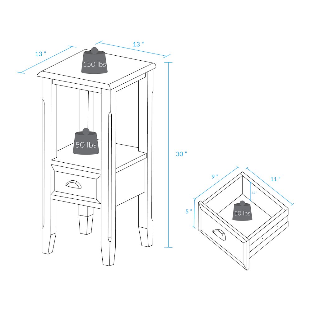 2-Tier Tall Side Table with Drawer - Java. Picture 2