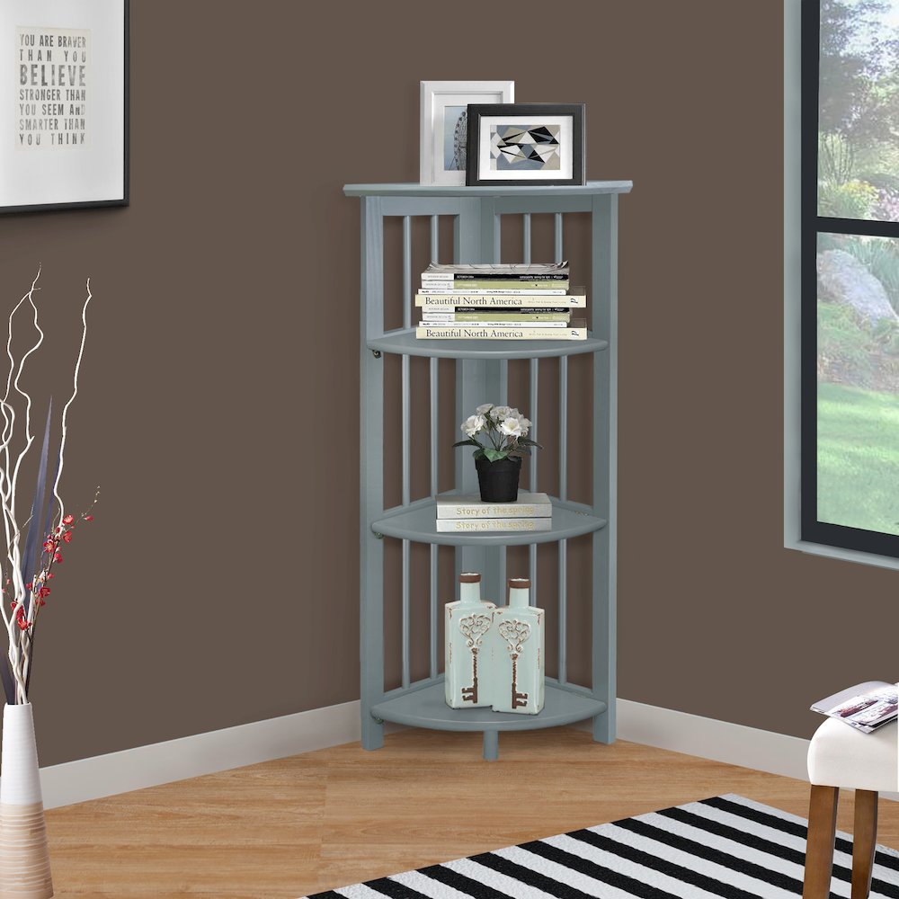 Casual Home Mission 4-Shelf Corner Folding Bookcase, Slate Gray. Picture 3