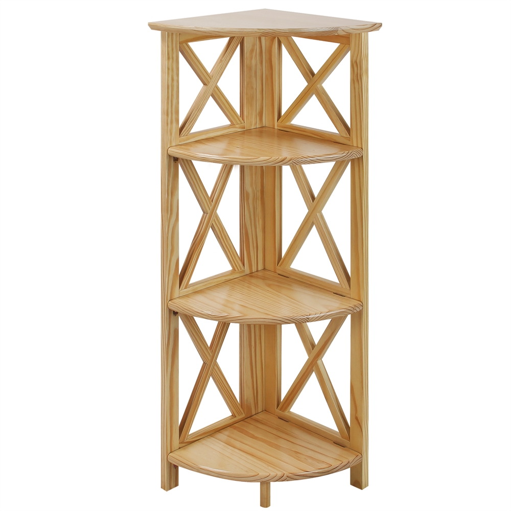 Montego 4-Shelf Corner Folding Bookcase-Natural. Picture 1