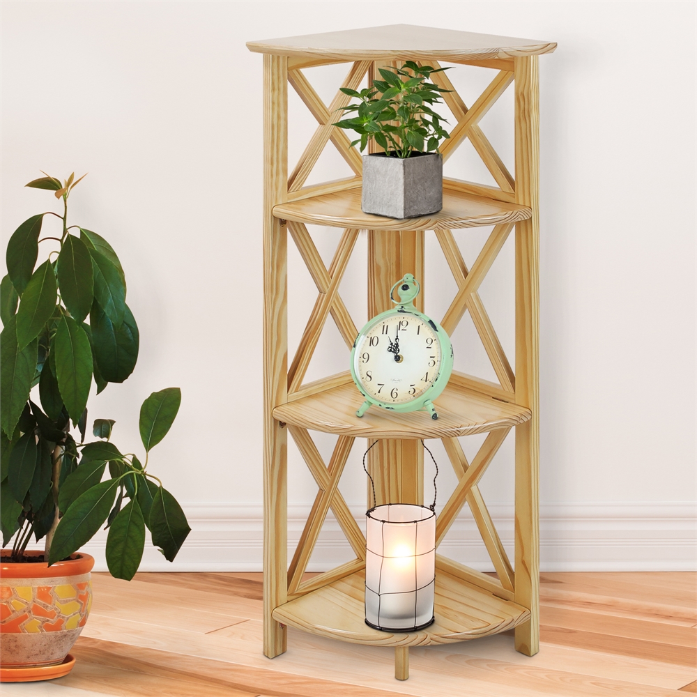 Montego 4-Shelf Corner Folding Bookcase-Natural. Picture 7
