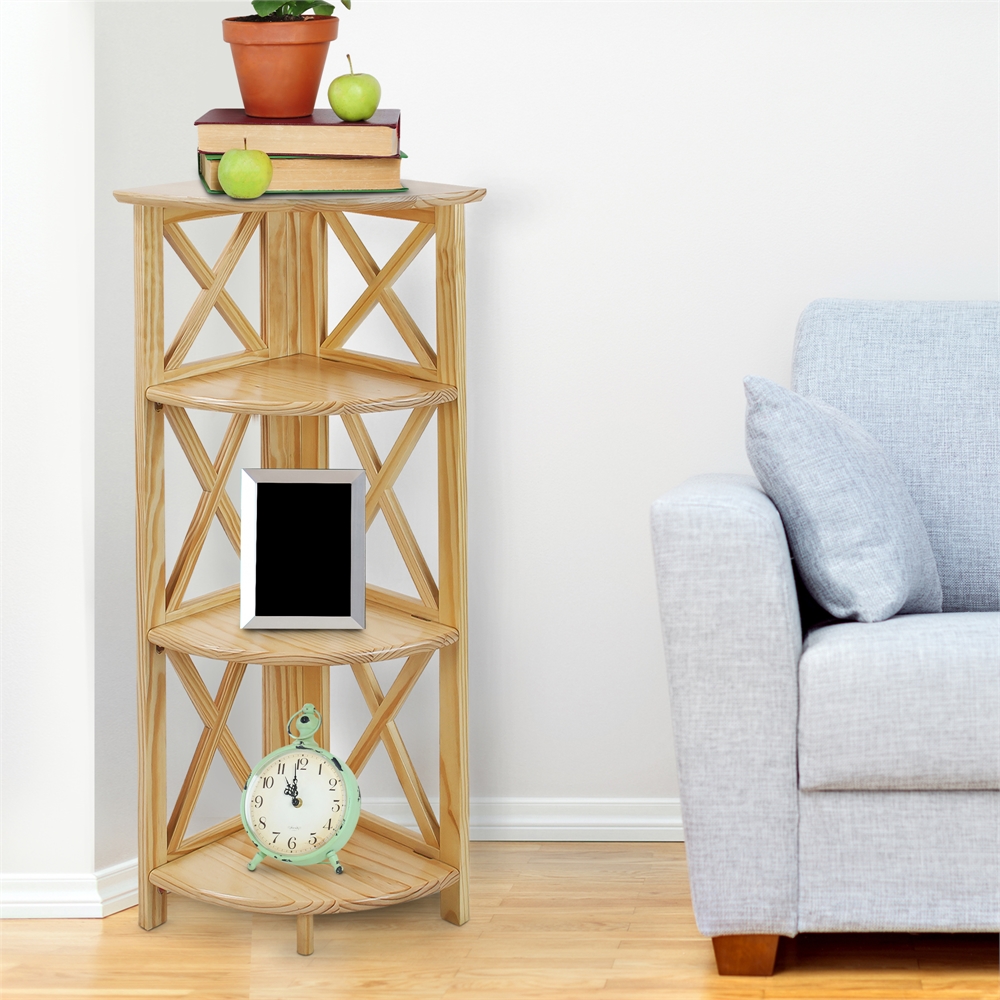 Montego 4-Shelf Corner Folding Bookcase-Natural. Picture 8