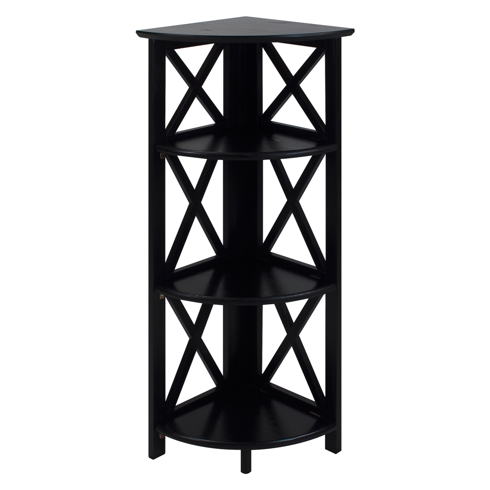 Montego 4-Shelf Corner Folding Bookcase-Black. Picture 1