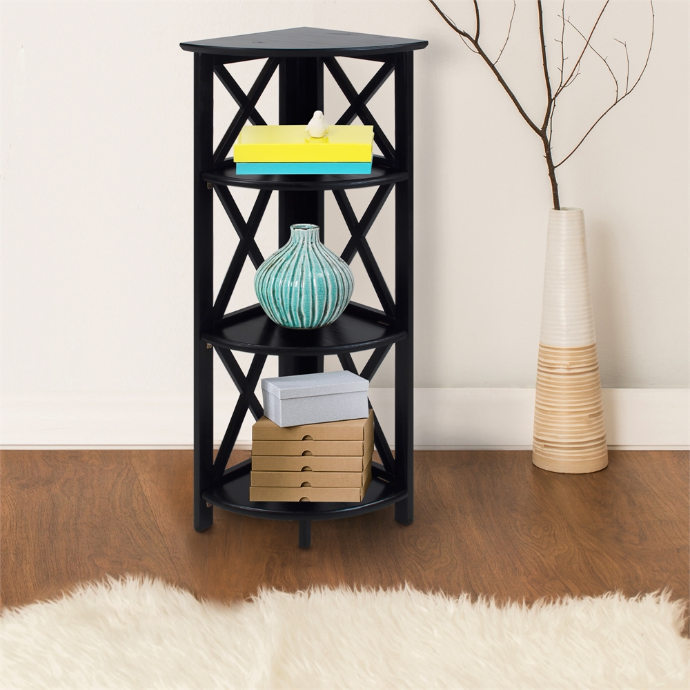 Montego 4-Shelf Corner Folding Bookcase-Black. Picture 7