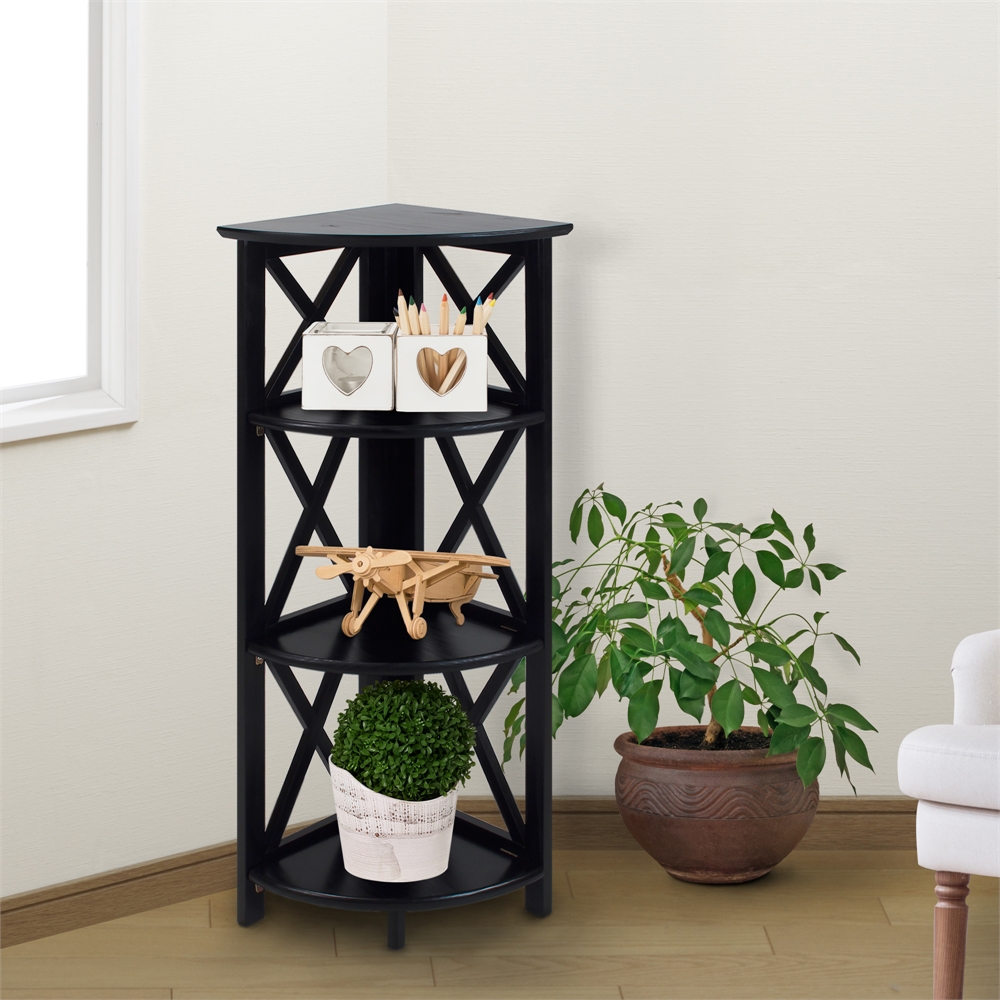 Montego 4-Shelf Corner Folding Bookcase-Black. Picture 8