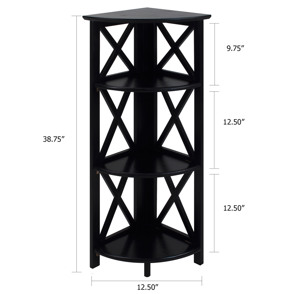 Montego 4-Shelf Corner Folding Bookcase-Black. Picture 6
