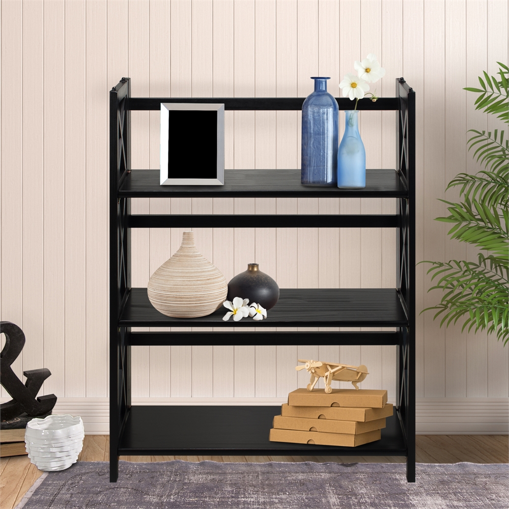 Montego 3-Shelf Folding Bookcase -Black. Picture 8