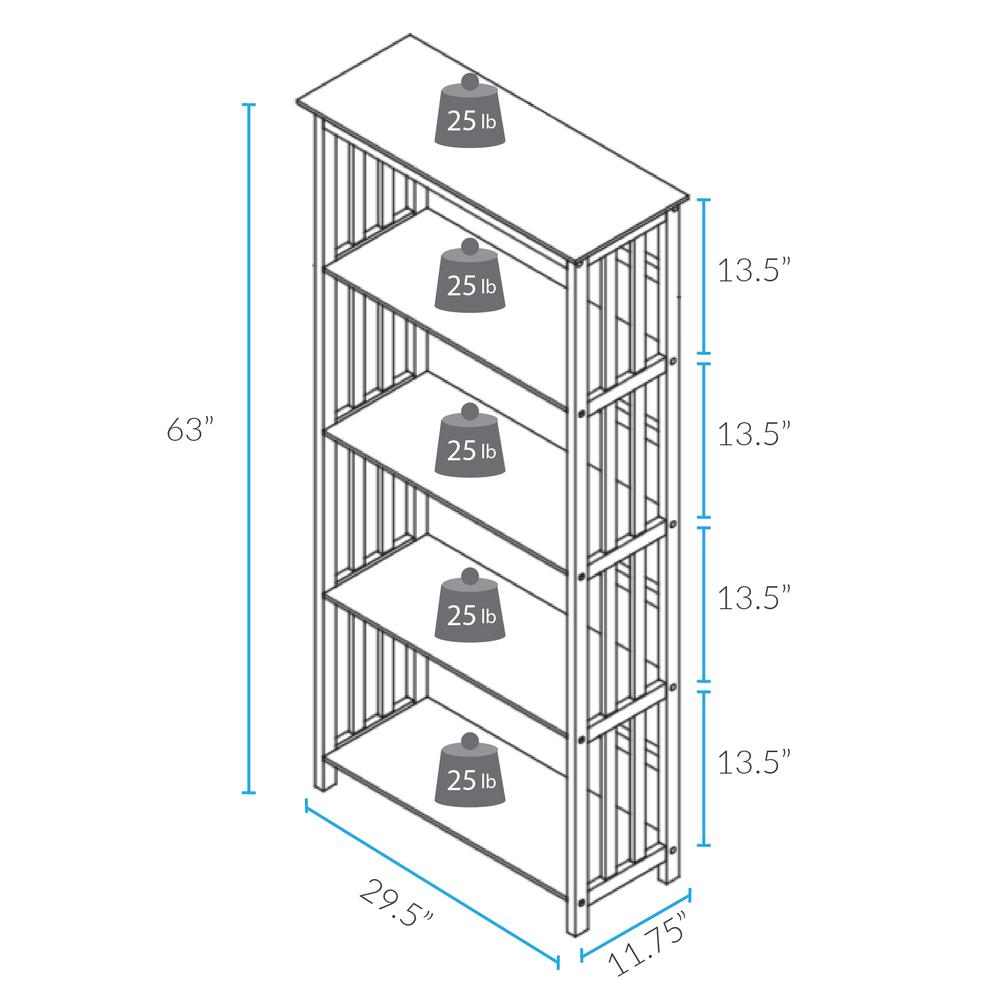 Mission Style 5-Shelf Bookcase - White. Picture 6