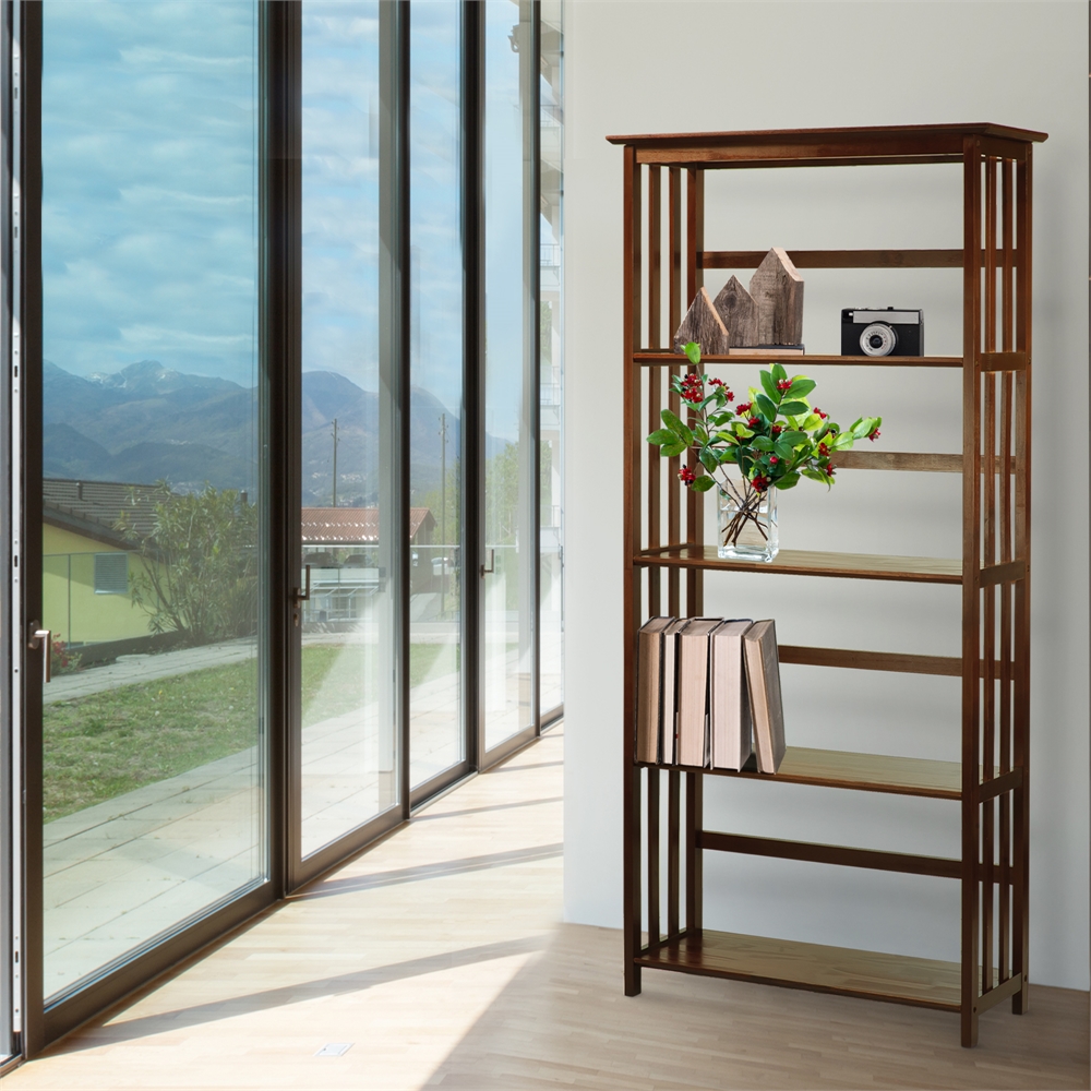 Mission Style 5-Shelf  Bookcase-Walnut. Picture 8