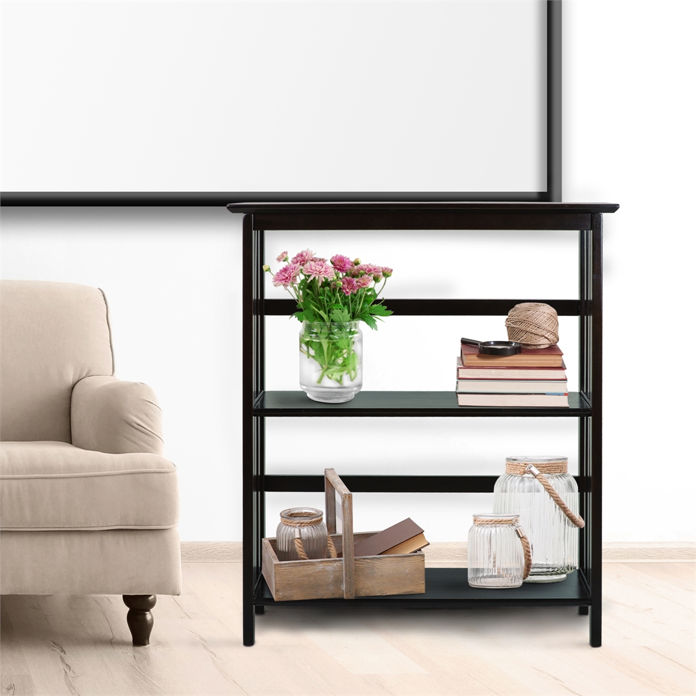 Mission Style 3-Shelf  Bookcase-Espresso. Picture 7
