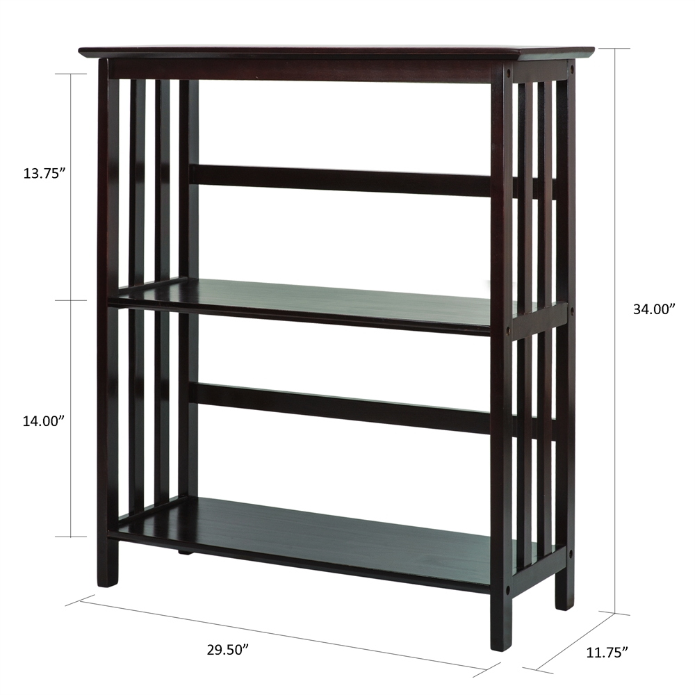 Mission Style 3-Shelf  Bookcase-Espresso. Picture 5