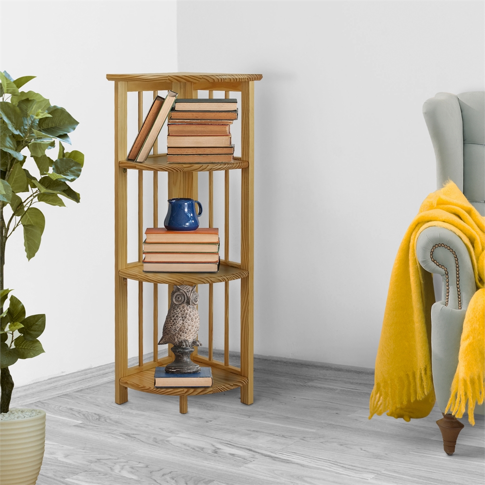 4-Shelf Corner Folding Bookcase-Natural. Picture 7