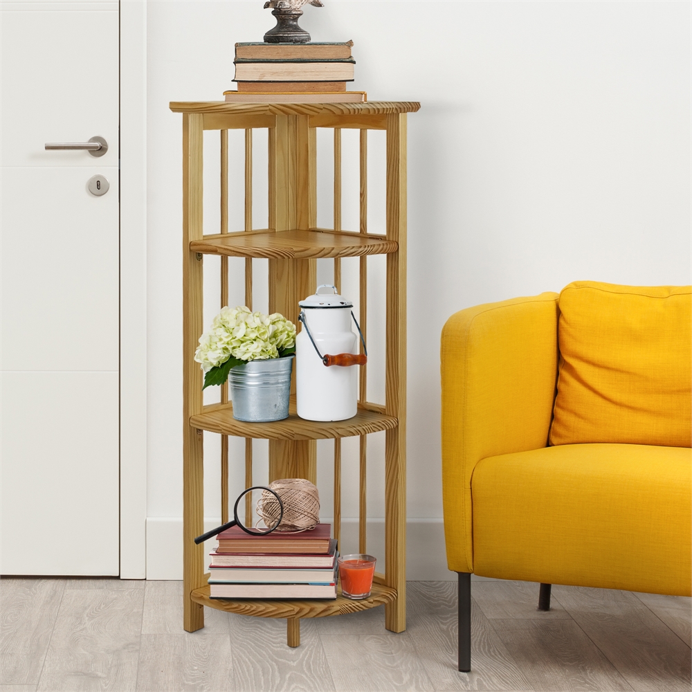 4-Shelf Corner Folding Bookcase-Natural. Picture 8